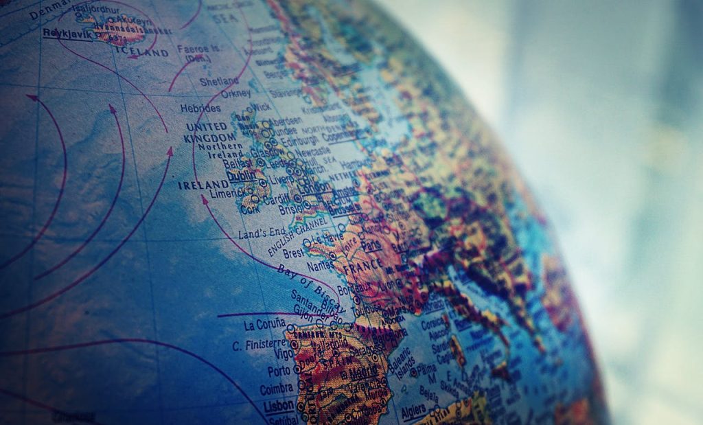 shallow-focus-photo-of-world-globe-1098515 Detailed close-up of a globe showing parts of Europe and the Atlantic Ocean.